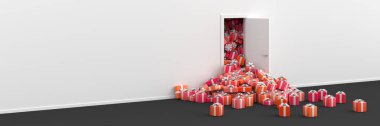 Kapıdan dışarı orijinal 3d render girmek sonsuz hediye kutuları.