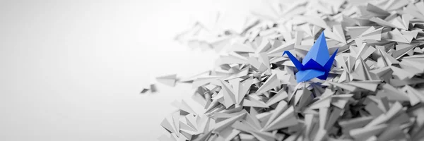 Oiseau Origami Entre Des Plans Infinis Tous Semblables Concepts Leadership — Photo