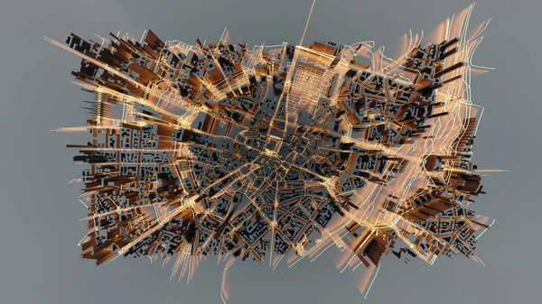 Techno Mega Miasto Koncepcje Technologii Miejskich Futurystycznych Oryginalne Renderowanie — Zdjęcie stockowe
