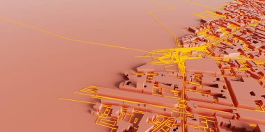 Tekno mega şehir; kentsel ve geleceksel teknoloji kavramları, orijinal 3D tasarım