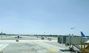 LINATE AIRPORT, ITALY - CIRCA JUNE 2022: airport operations in the second largest hub of Milan, Northern Italy