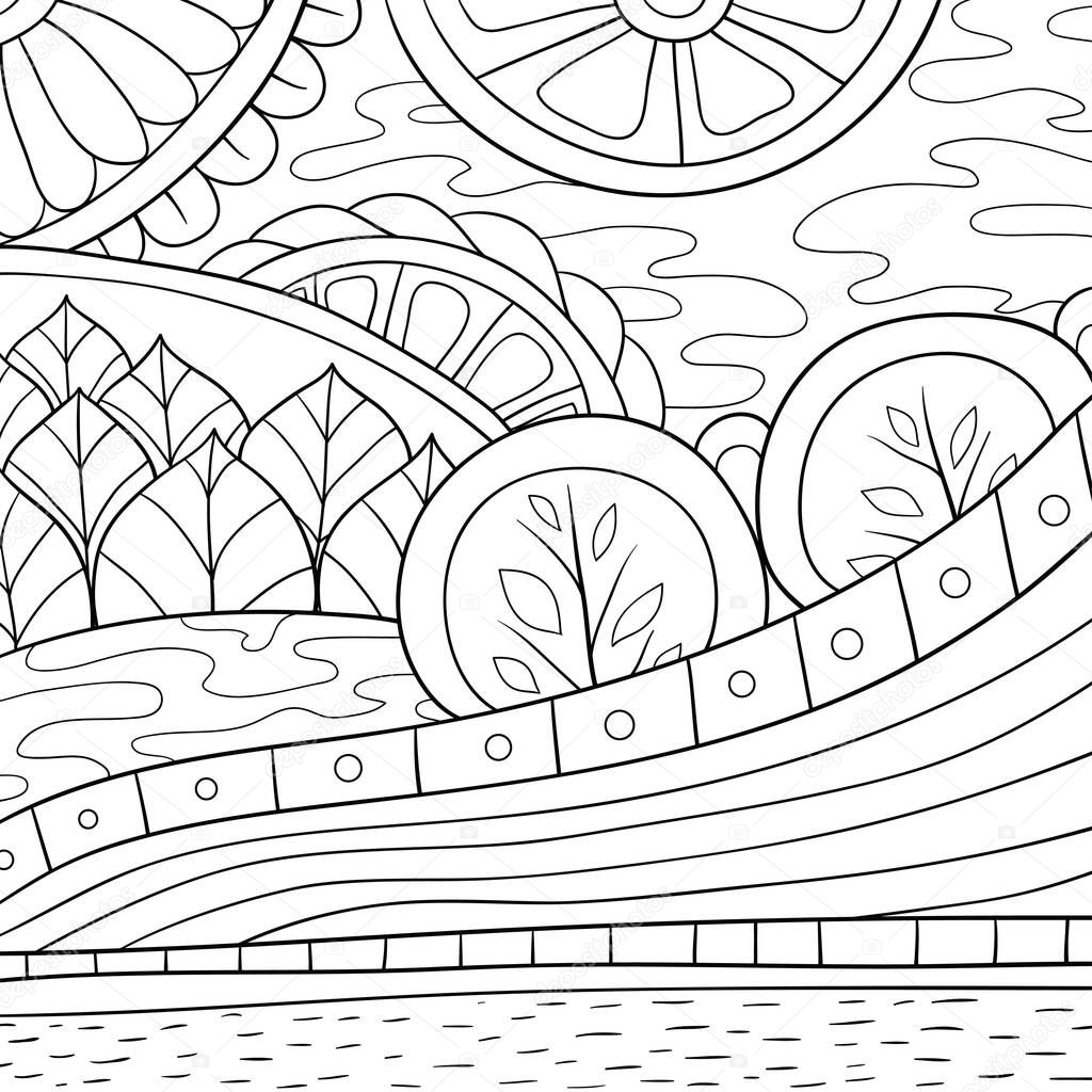 An abstract background , illustration for relaxing activity and coloring.Line art style image for print.