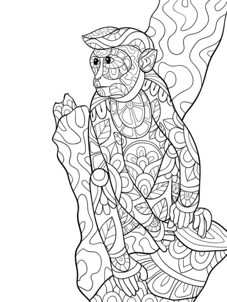 Cute Małpa Pełna Ozdoby Obrazu Dla Relaksującej Działalności Zen Art — Wektor stockowy