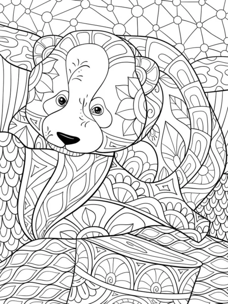 一只可爱的熊猫为了放松自己的活动 长着很多装饰品 Zen艺术风格的印刷品 — 图库矢量图片#