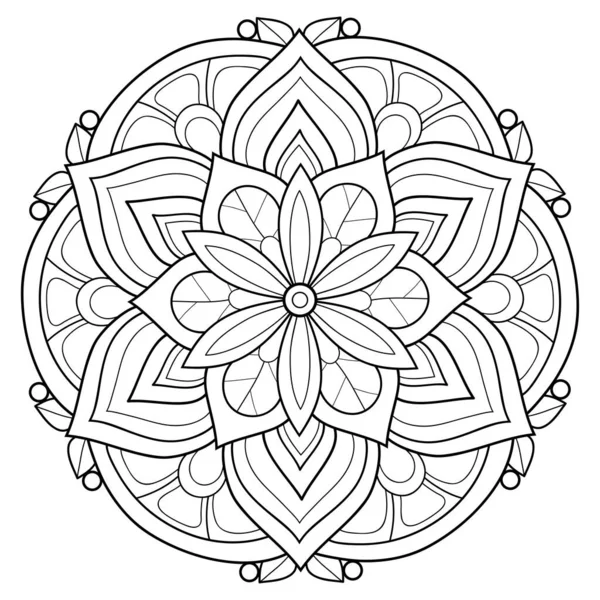一个带有装饰图案的禅宗式曼陀罗 用于休闲活动 线条艺术形象 — 图库矢量图片