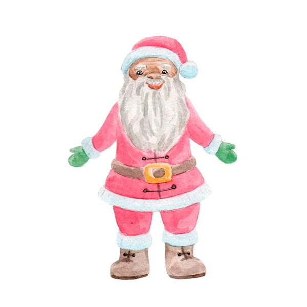 Desenhos Animados Bonito Clipart Aquarela Papai Noel Para Projeto — Fotografia de Stock