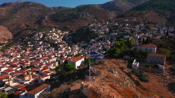 Hydra eiland in Griekenland. Luchtzicht — Stockvideo