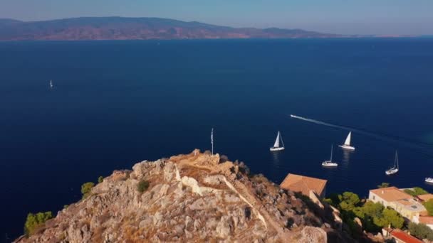 Hydra eiland in Griekenland. Luchtzicht — Stockvideo
