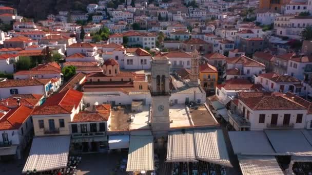 Luftaufnahme Der Altstadt Und Des Stadtplatzes Auf Der Insel Hydra — Stockvideo