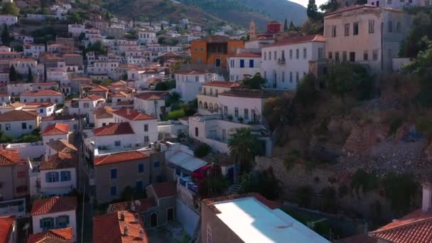 Altstadt Hang Der Insel Hydra Griechenland Bei Sonnenaufgang Hochwertiges Filmmaterial — Stockvideo