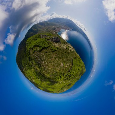 Panorama miniplanet sunny sumer day on Vis island Croatia. High quality photo