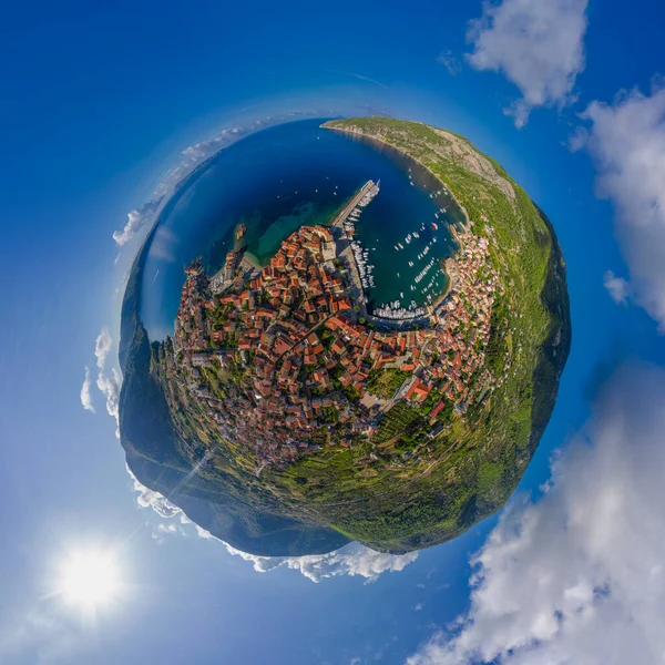 Panorama miniplanet sunny sumer day on Vis island Croatia. High quality photo