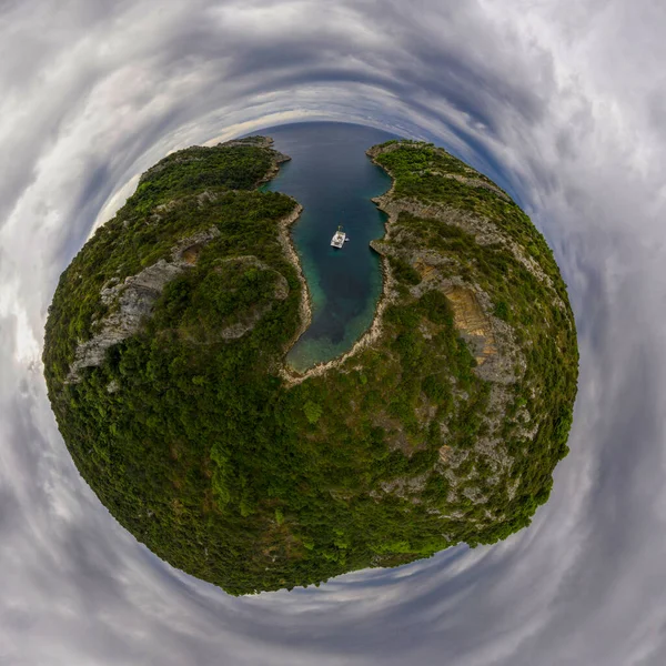 Panorama miniplanet cloudly summer day on Sholta Croatia. High quality photo