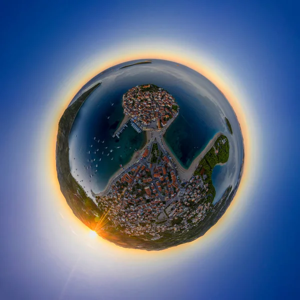Panorama miniplanet sunrise on Primoshten Croatia. High quality photo