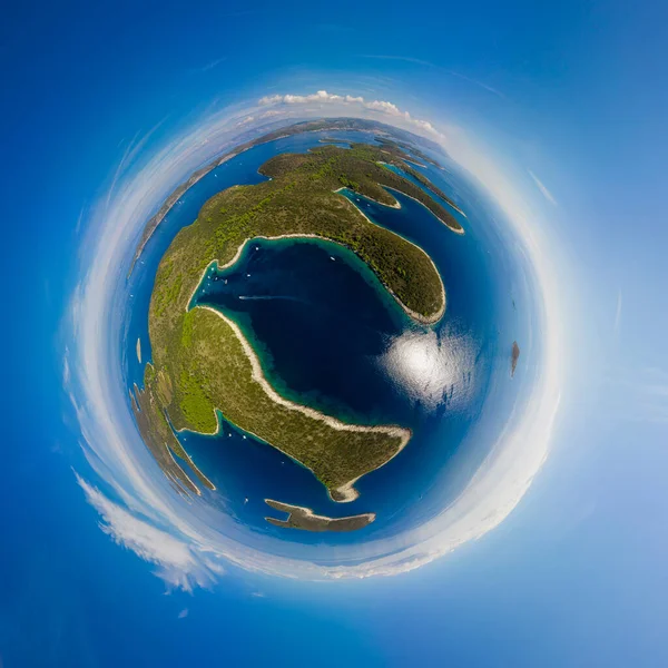 Panorama miniplanet sunny sumer day on Paklinsk island Croatia. High quality photo