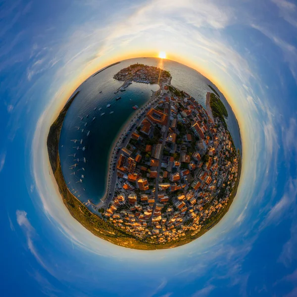 Panorama miniplanet sunset on Primoshten Croatia. High quality photo