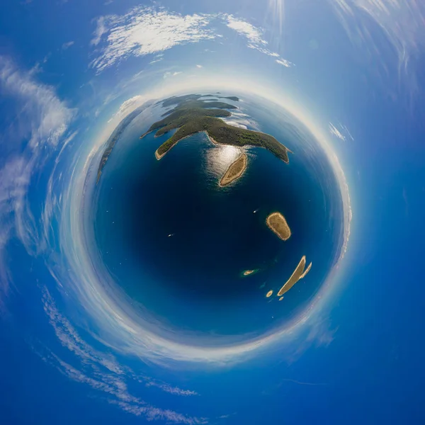 Panorama miniplanet sunny sumer day on Paklinsk island Croatia. High quality photo