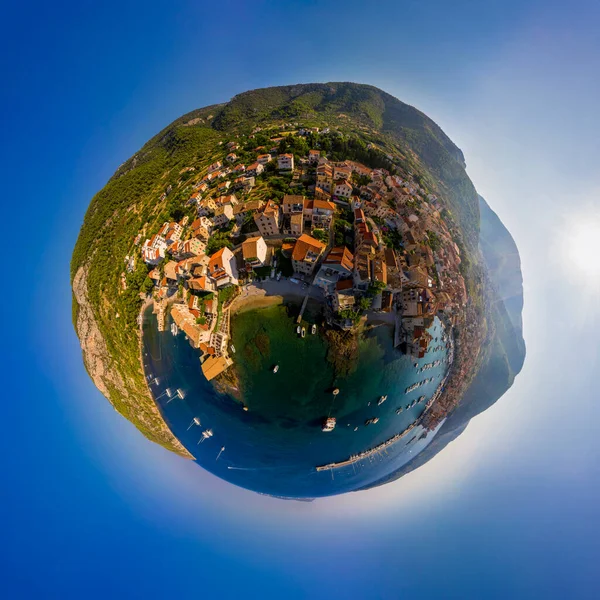 Panorama miniplanet sunny sumer day on Vis-Komiza island Croatia. High quality photo