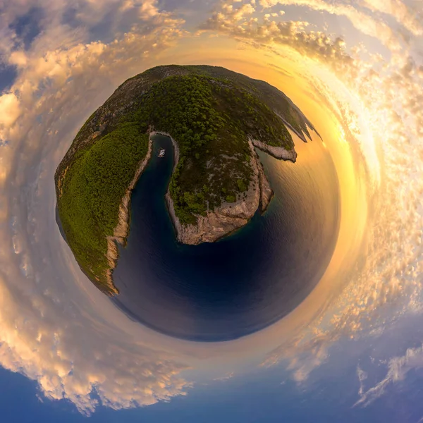 Panorama miniplanet sunrise on Vis island Croatia. High quality photo