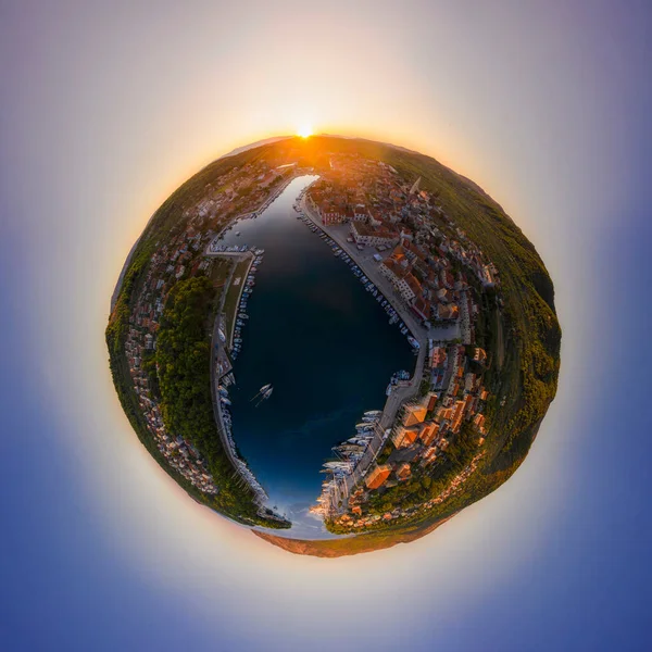 Panorama miniplanet Sunrise on Hvar island Stari Grad Croatia. High quality photo
