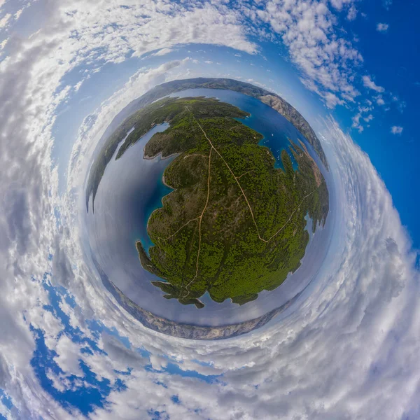 Panorama miniplanet sunny sumer day on Hvar island Stari Grad Croatia. High quality photo