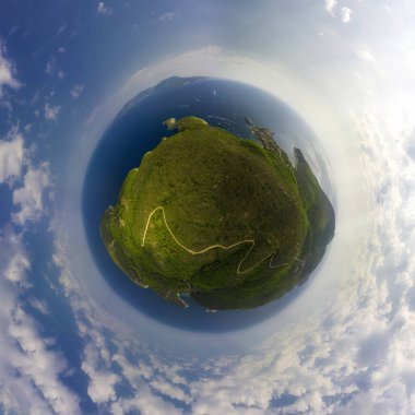 Panorama miniplanet sunny sumer day on Bishevo island Croatia. High quality photo