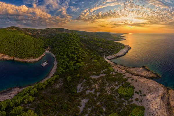 Panorama sunset on Vis-Komiza island Croatia. High quality photo