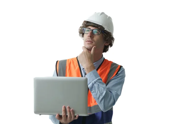 Young Caucasian Civil Engineer Construction Worker Wearing Hard Hat Safety — Stock Photo, Image