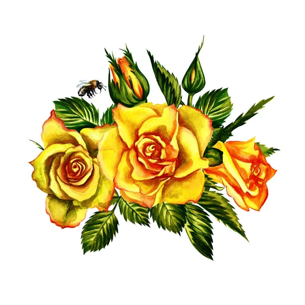Sarı güller, şenlikli buket kompozisyonu. — Stok fotoğraf