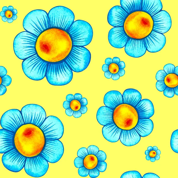 Ромашкова квітка дитини безшовний візерунок на жовтому тлі . Ліцензійні Стокові Фото
