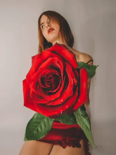 Une Jeune Femme Aux Cheveux Bruns Avec Une Apparence Attrayante — Photo