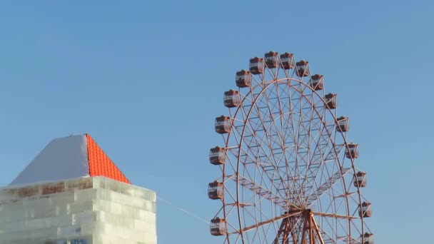 Ferris Wheel Recreation Park Embankment River Novosibirsk Winter Day Concept — Stock Video