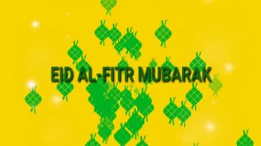 animasyon metni EID AL-FITR MUBARAK ketupat ve parlak ışık ile