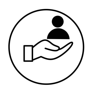 Elle tutulan insan simgesi vektörü. Müşteri hizmetleri