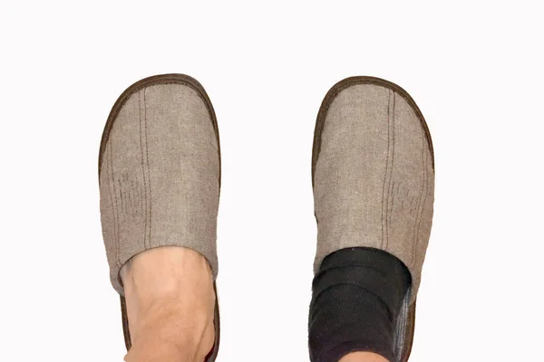 Beine Braunen Schlafanzügen Und Schwarzer Socke — Stockfoto