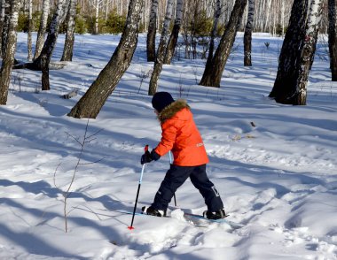 Yaşlı ve çocuk kış parkında yürüyor