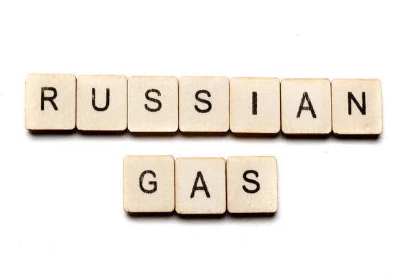 Conceito Sobre Guerra Ucrânia Mostrando Sinal Lendo Gás Russo — Fotografia de Stock