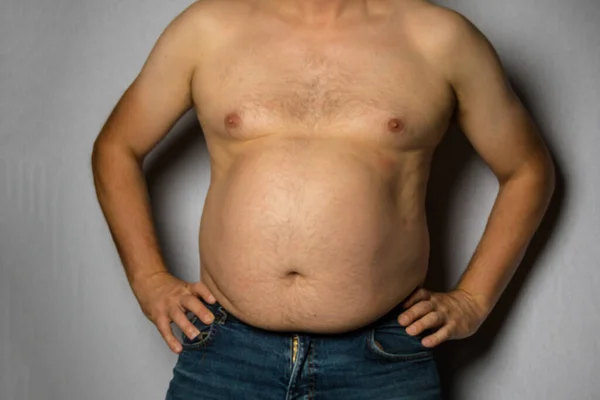 Overweight Shirtless Caucasian Man Standing Facing Front — ストック写真