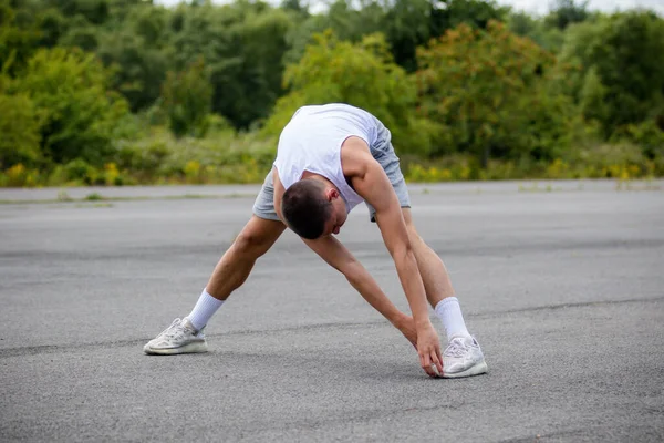 Nineteen Year Old Teenage Boy Stretching Public Park — Stock Fotó