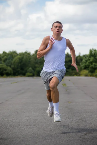 Nineteen Year Old Teenage Boy Jogging Public Park — Stock Fotó