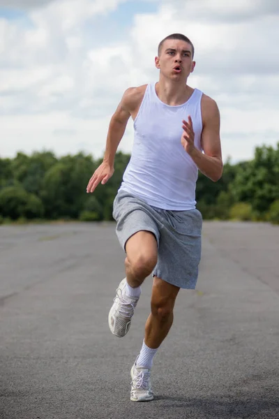 Nineteen Year Old Teenage Boy Jogging Public Park — Stock Fotó