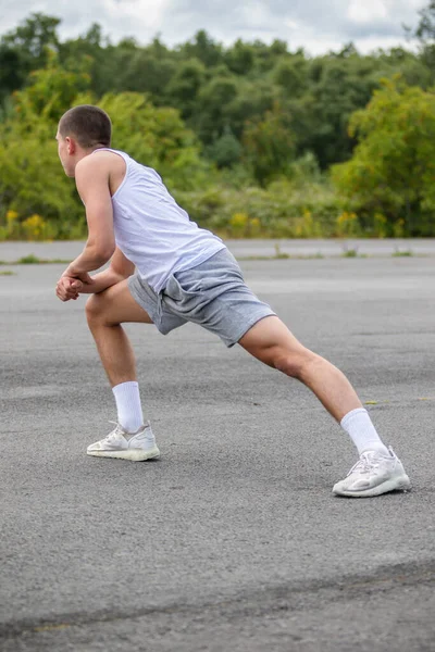 Nineteen Year Old Teenage Boy Stretching Public Park — Stock Fotó