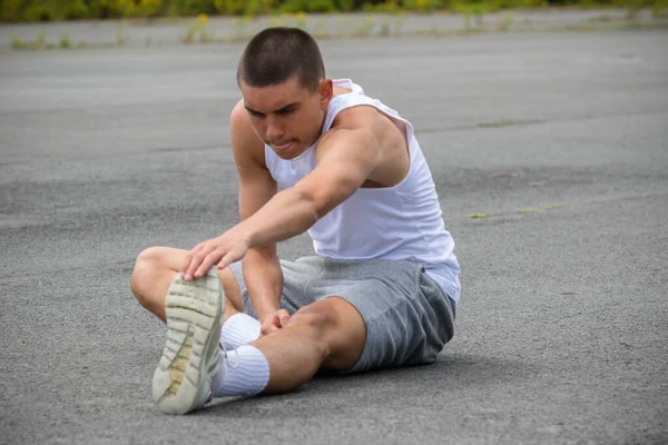 Nineteen Year Old Teenage Boy Stretching Public Park — Stockfoto