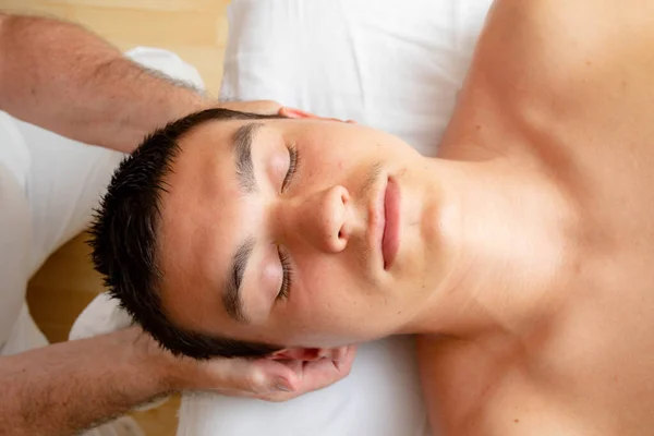 Nineteen Year Old Teenage Boy Having Head Neck Massage — Stockfoto