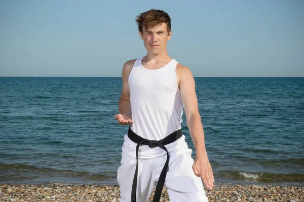 A 17 Year Old Teenage Black Belt Doing Karate on A Beach