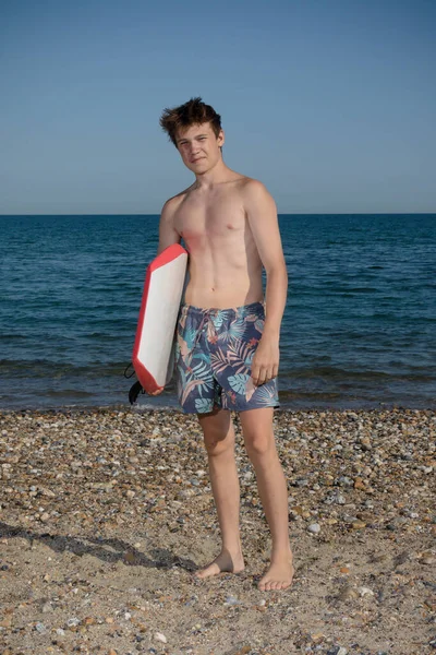 Year Old Teenage Boy Body Board — Foto de Stock
