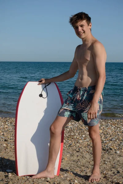 Year Old Teenage Boy Body Board — 스톡 사진