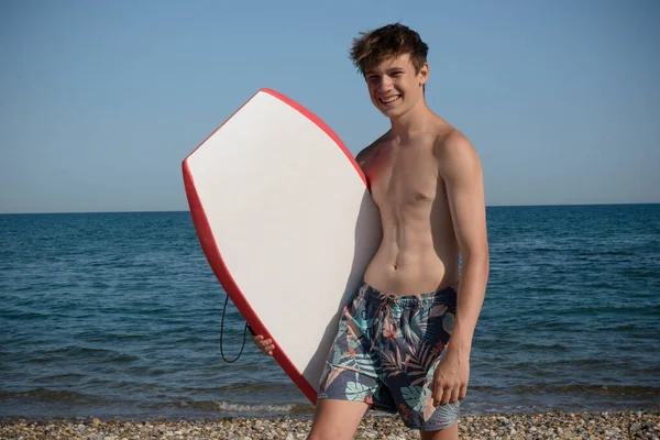 Year Old Teenage Boy Body Board — Stockfoto