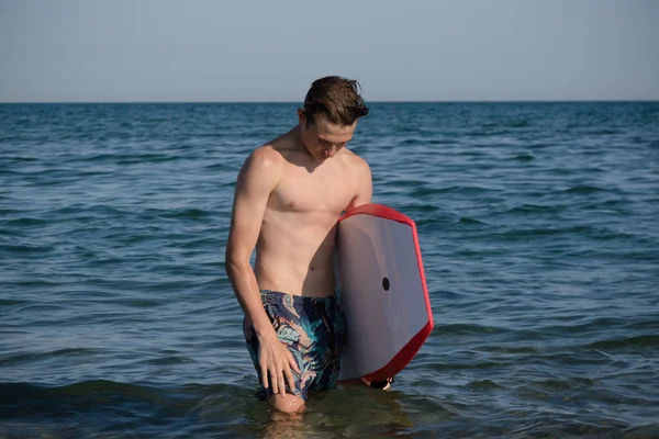 Year Old Teenage Boy Sea Body Board — ストック写真