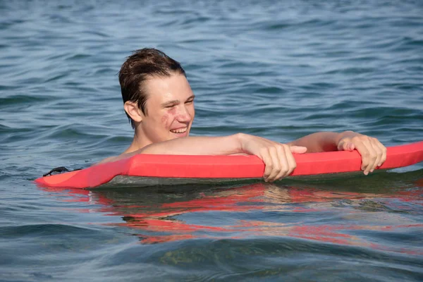 Year Old Teenage Boy Sea Body Board — Stock Photo, Image